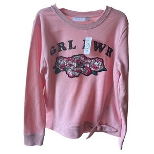Girls Active Long Sleeve 'Grl Pwr' Rose Patch Graphic Tie Front Pullover